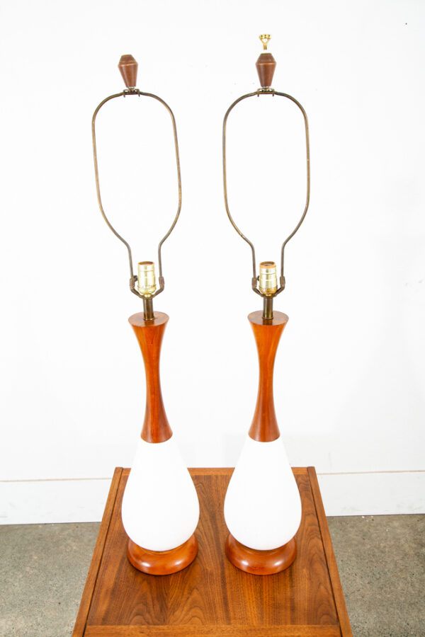 Mid Century Modern Lamp Set Table Light lighting Ceramic Brown White Working Mcm - Image 2