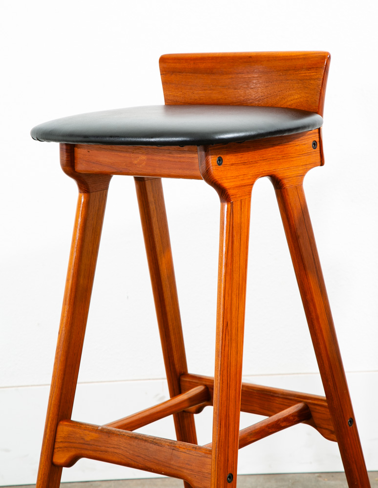 Mid Century Modern Bar Stools Set 2 Black Erik Buch Solid Teak Christiansens Mcm - Image 11
