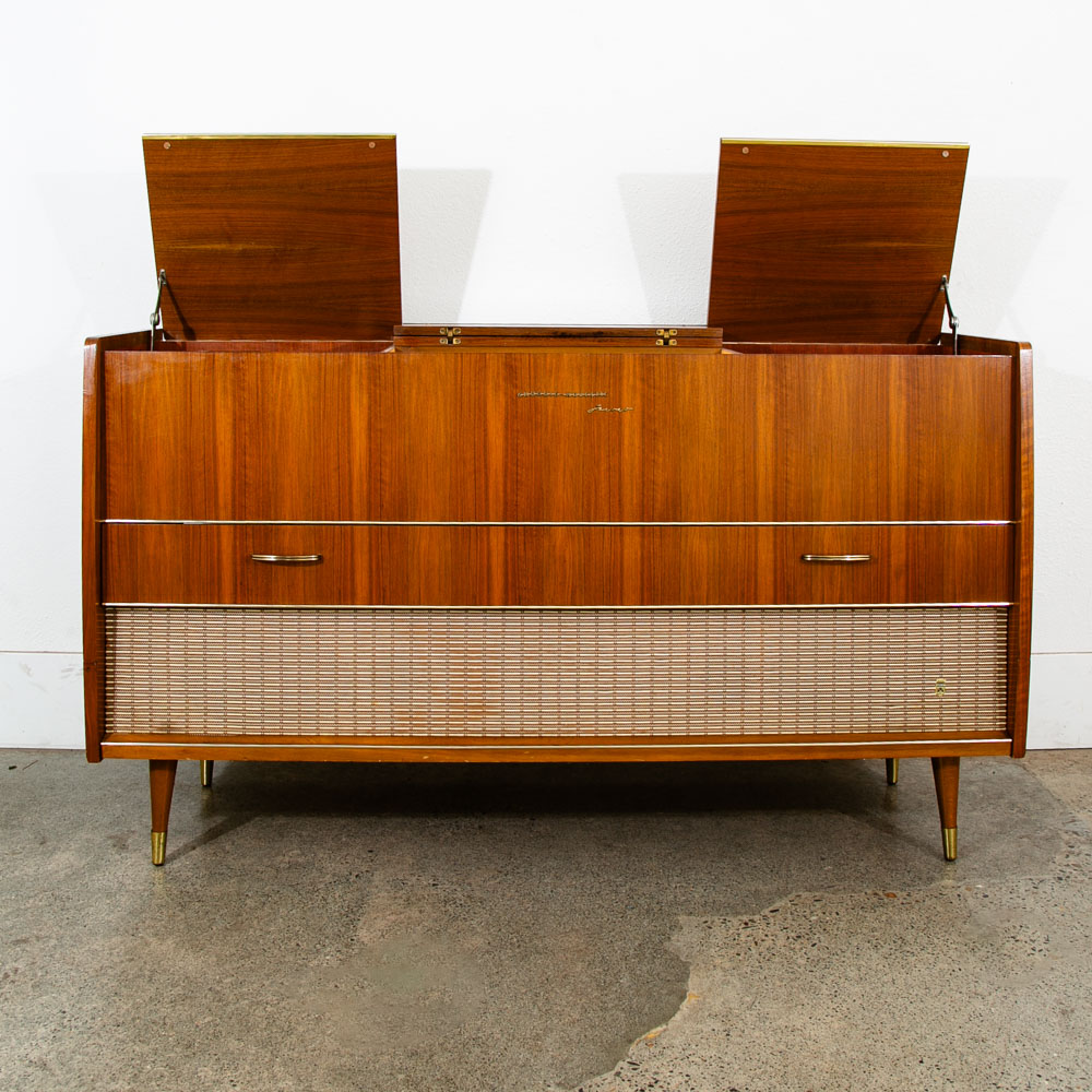 Mid Century Danish Modern Stereo Console Grundig Teak Record Player Radio Hifi - Image 3