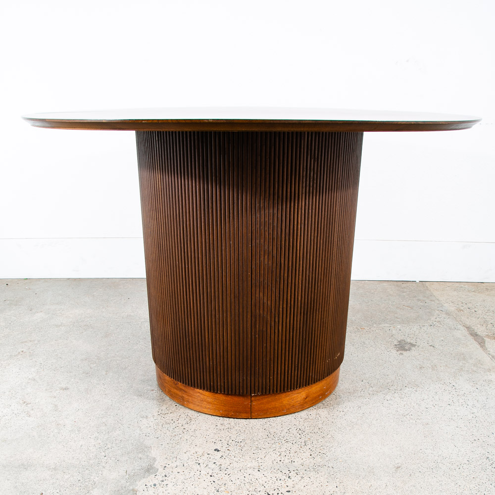 Mid Century Modern Dining Table Pedestal Walnut Round Restored Circular Mcm - Image 4