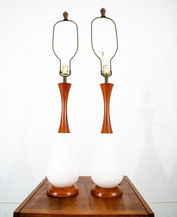 Mid Century Modern Lamp Set Table Light lighting Ceramic Brown White Working Mcm