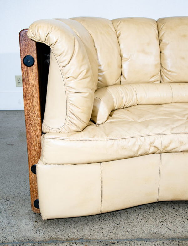 Mid Century Modern Sofa Couch 3 Seater Pacific Green Leather Natural Tan Wood VG - Image 10