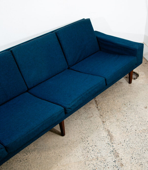 Mid Century Danish Modern Sofa Couch Solid Rosewood 4 Seater Navy Blue Vintage - Image 9