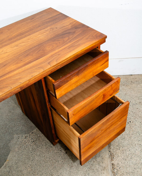 Mid Century Modern Desk Solid Walnut Executive Office Custom 3 Drawer Floating - Image 11