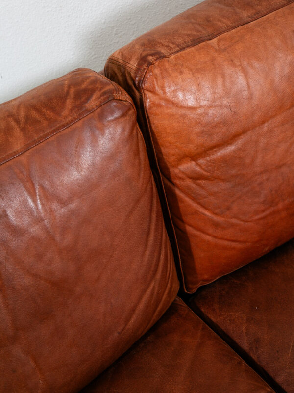 Mid Century Danish Modern Sofa Settee 2 Seater Cubist Brown Leather Denmark Mcm - Image 10
