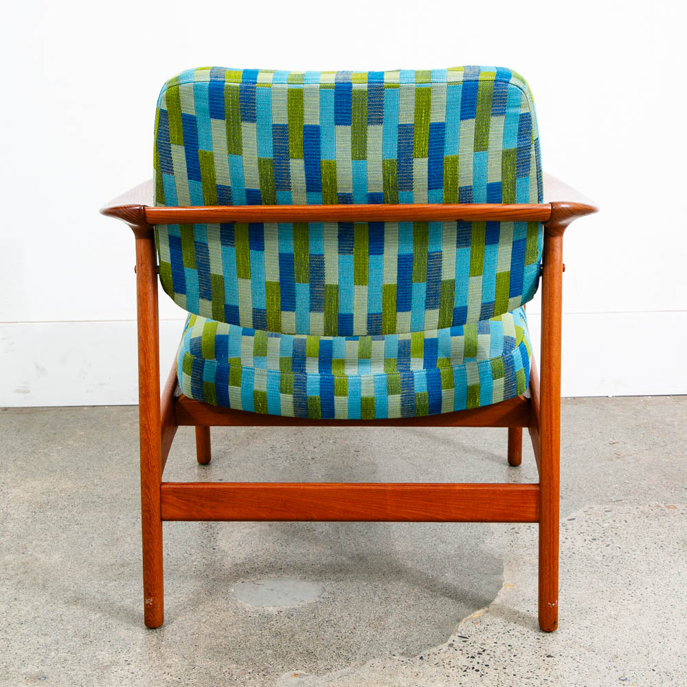 Mid Century Danish Modern Lounge Chair Folke Ohlsson Dux Sweden Teak Blue Green - Image 5