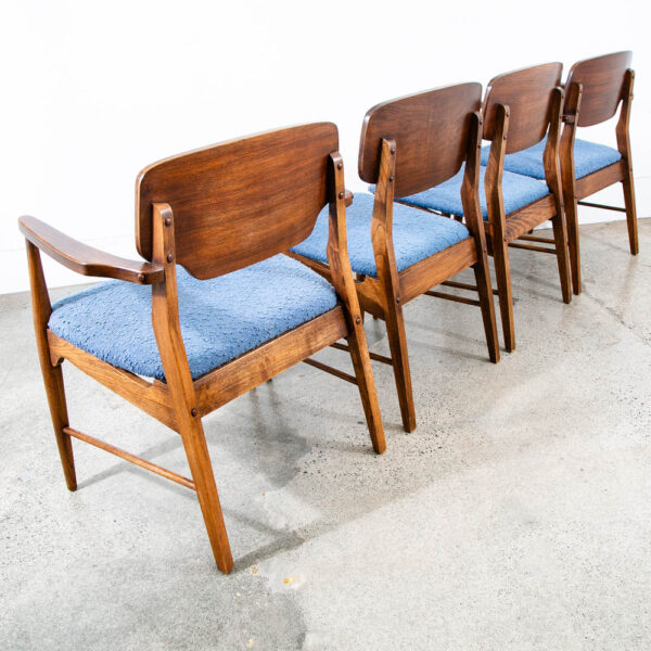 Mid Century Modern Dining Chairs 4 Blue Walnut Vintage American Armchair Captain - Image 2