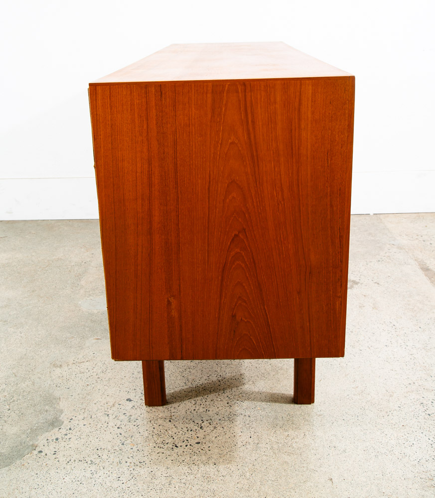 Mid Century Danish Modern Credenza Sideboard Teak Drawer 3 Doors Denmark Sliding - Image 4