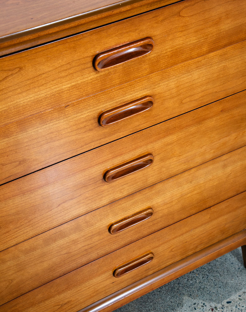 Mid Century Modern Highboy Dresser Dixie 5 Drawer Vintage Walnut Danish Drexel - Image 7