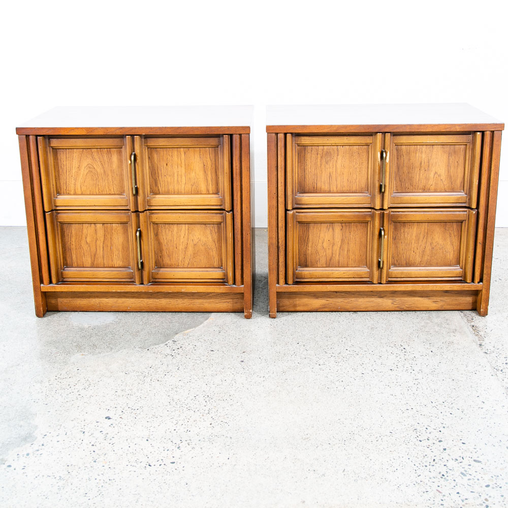 Mid Century Modern Nightstands End Table Set Side Bassett Brass 2 Drawers Mcm - Image 2