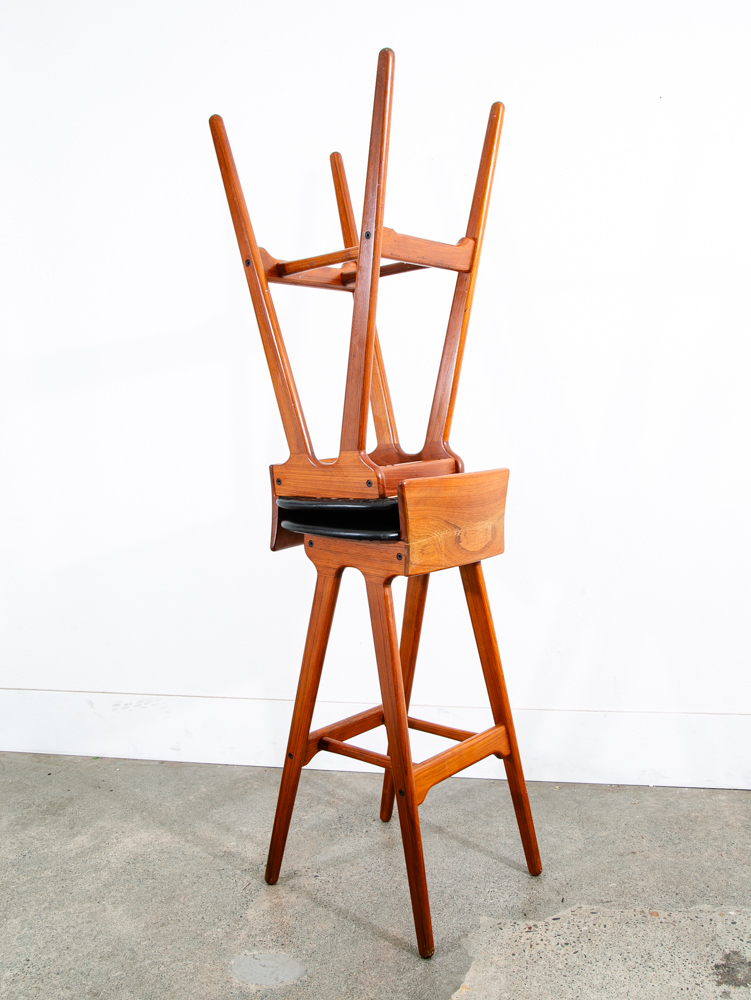 Mid Century Modern Bar Stools Set 2 Black Erik Buch Solid Teak Christiansens Mcm - Image 6