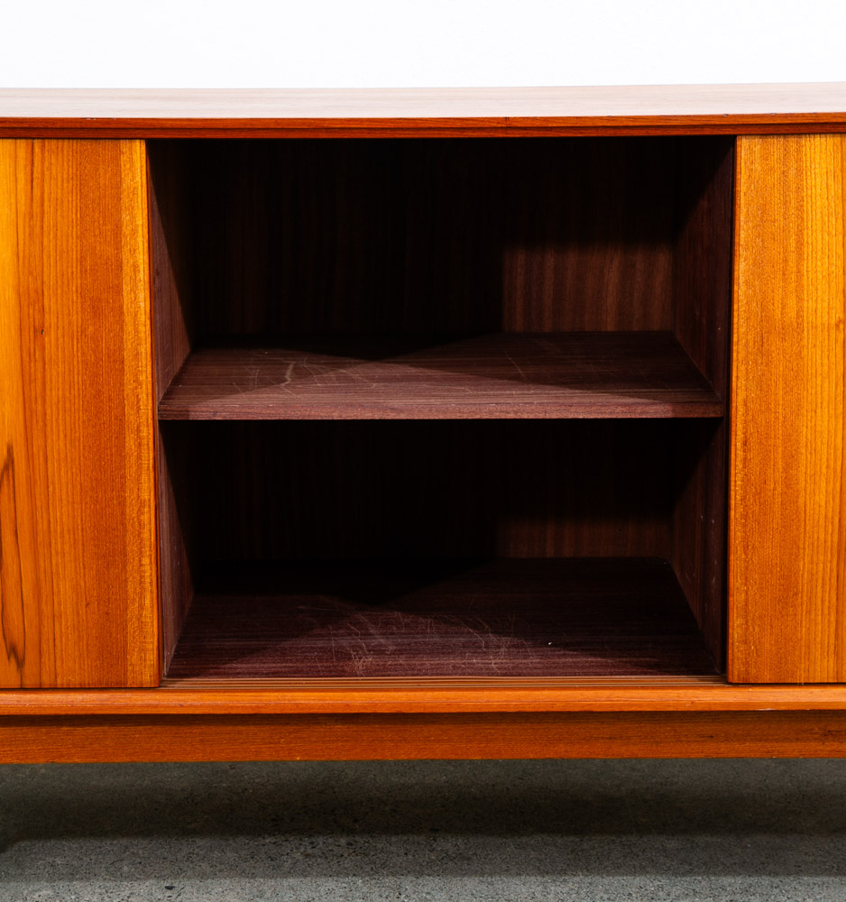 Mid Century Danish Modern Credenza Sideboard Teak Drawer 3 Doors Denmark Sliding - Image 10
