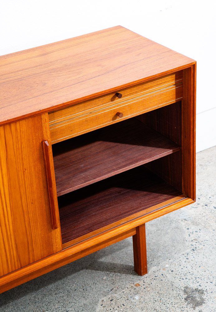Mid Century Danish Modern Credenza Sideboard Teak Drawer 3 Doors Denmark Sliding - Image 7