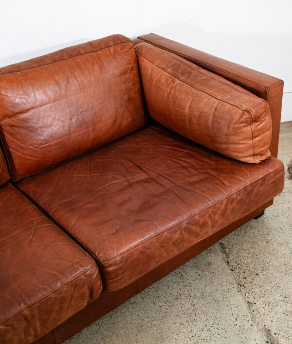 Mid Century Danish Modern Sofa Settee 2 Seater Cubist Brown Leather Denmark Mcm - Image 8