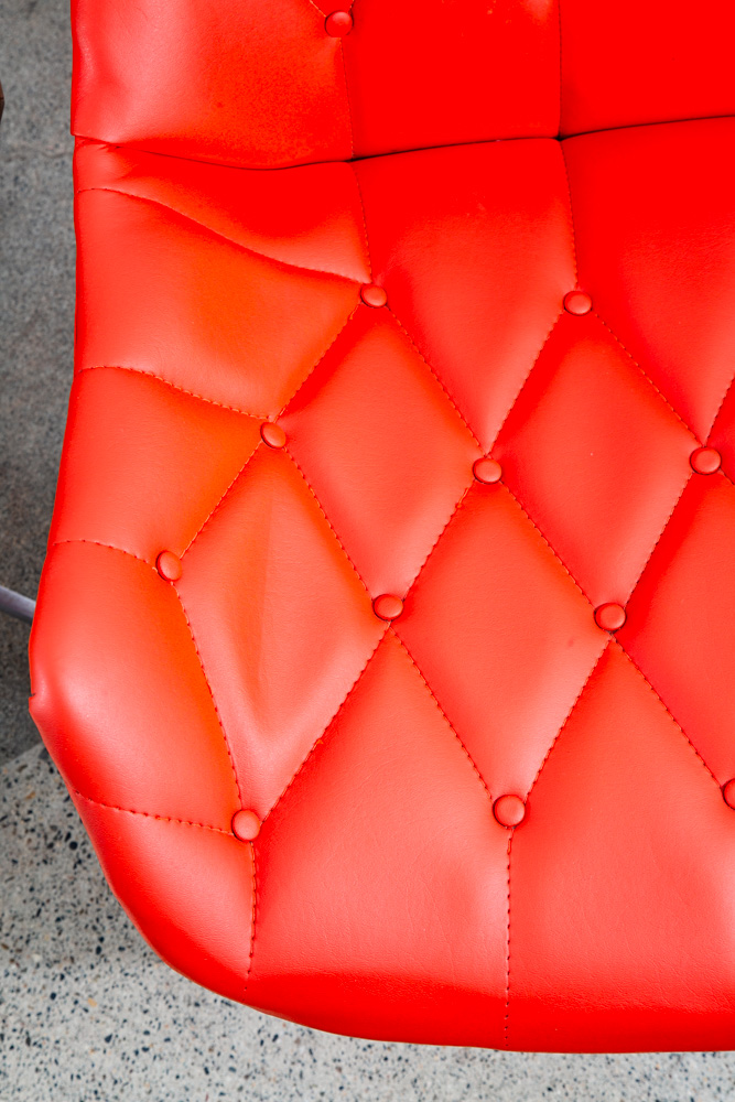 Mid Century Modern Lounge Chair Set Plycraft Orange Tufted Swivel Walnut Metal - Image 12