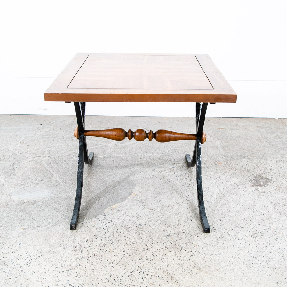 Mid Century Modern End Table Side Oak Wood Iron Metal X Base Drexel Cocktail Low - Image 12