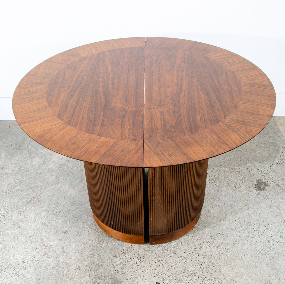 Mid Century Modern Dining Table Pedestal Walnut Round Restored Circular Mcm - Image 2