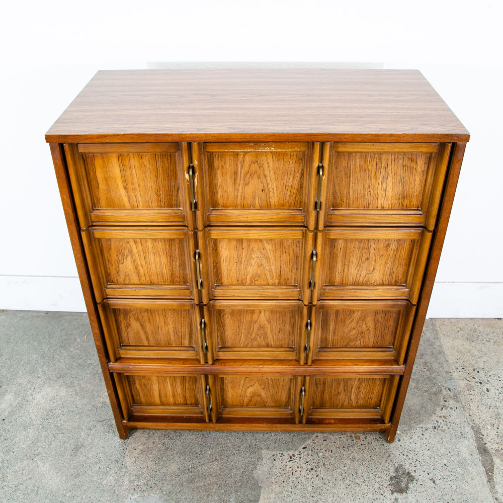 Mid Century Modern Highboy Dresser Bassett furniture 4 Drawer Chest Brass Mcm - Image 8