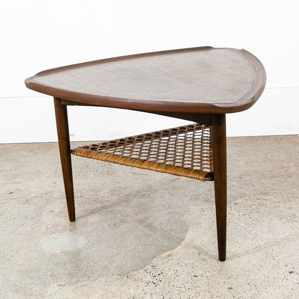 Mid Century Danish Modern Side Table Guitar Pick Poul Jensen Selig Cane Shelf NM - Image 9