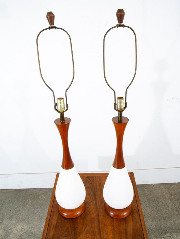 Mid Century Modern Lamp Set Table Light lighting Ceramic Brown White Working Mcm - Image 3