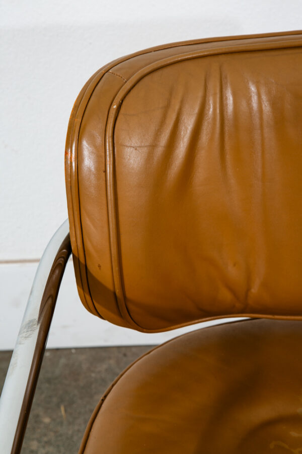 Mid Century Modern Lounge Chair Set Armchair Cognac Tan Caramel Leather Chrome 2 - Image 10