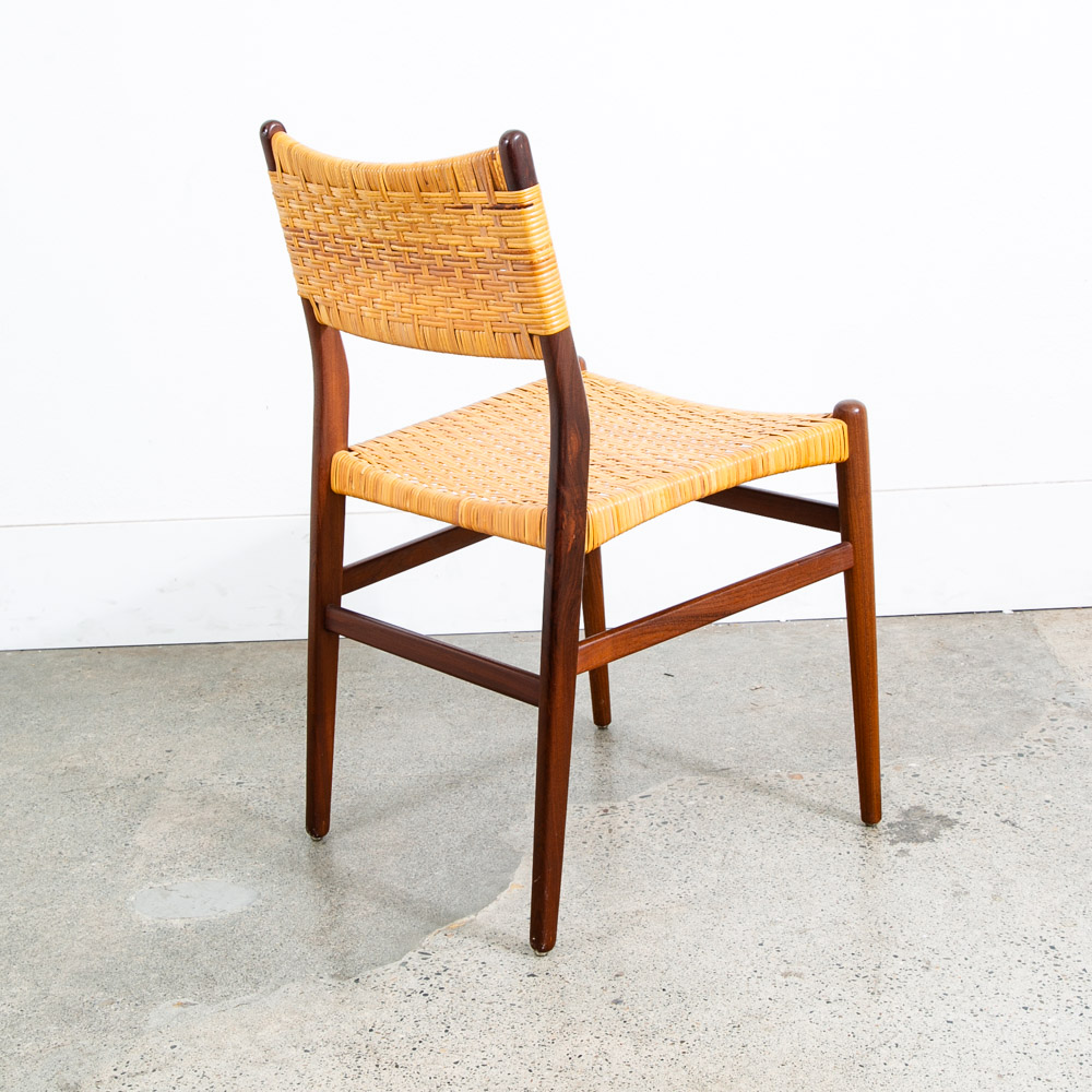 Mid Century Danish Modern Dining Chair Side Cane Wrapped High Back Vintage Teak - Image 3