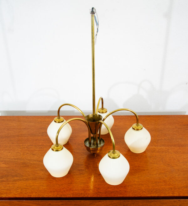 Mid Century Modern Chandelier Light Lamp Brass Glass 5 light Ceiling Fog & Morup - Image 10
