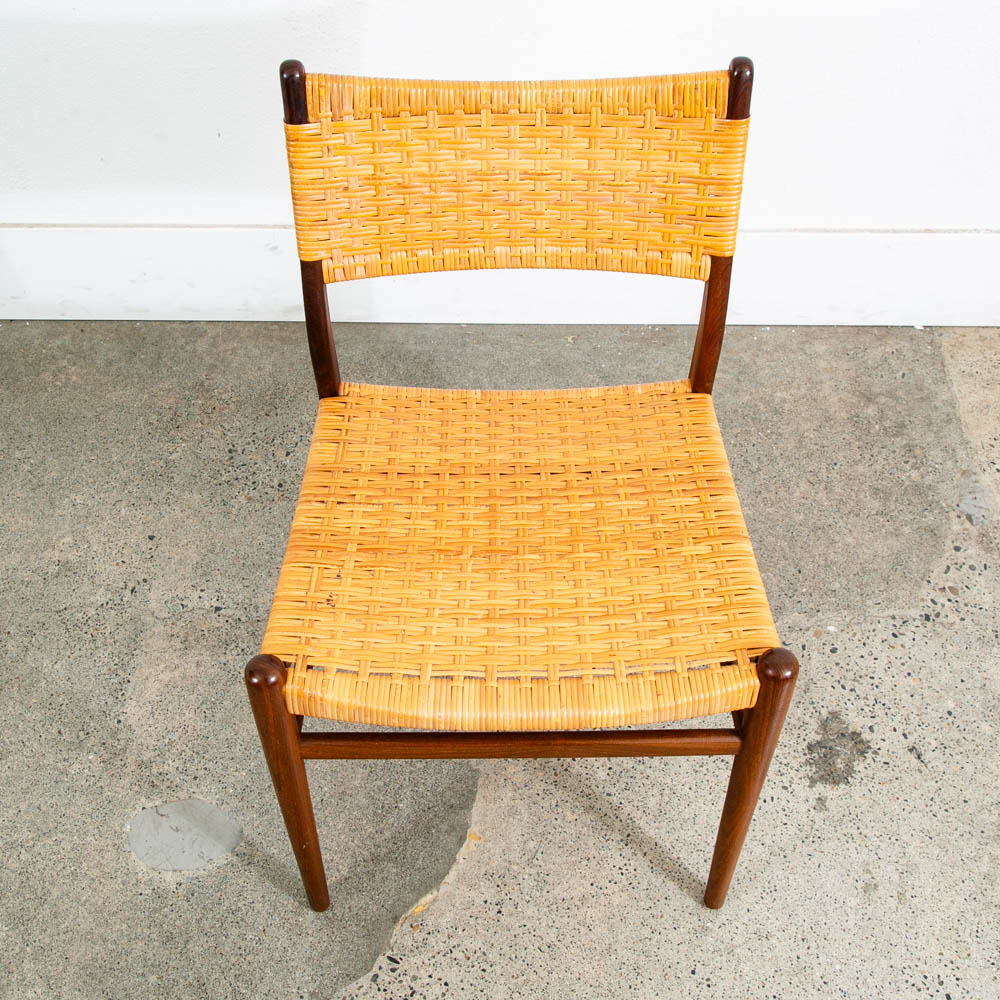 Mid Century Danish Modern Dining Chair Side Cane Wrapped High Back Vintage Teak - Image 5