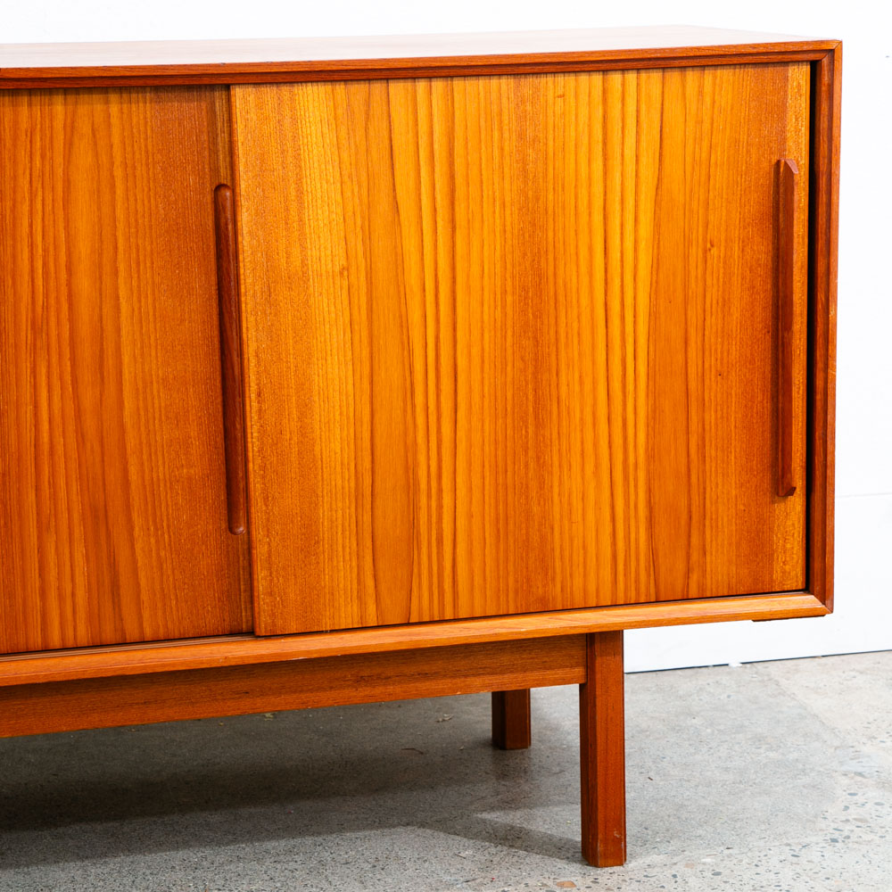 Mid Century Danish Modern Credenza Sideboard Teak Drawer 3 Doors Denmark Sliding - Image 8