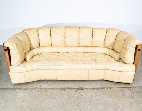 Mid Century Modern Sofa Couch 3 Seater Pacific Green Leather Natural Tan Wood VG - Image 12