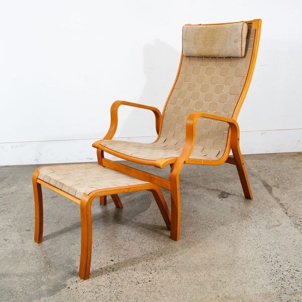 Mid Century Danish Modern Lounge Chair Finn Ostergaard Canvas Sweden Ottoman Mcm - Image 9
