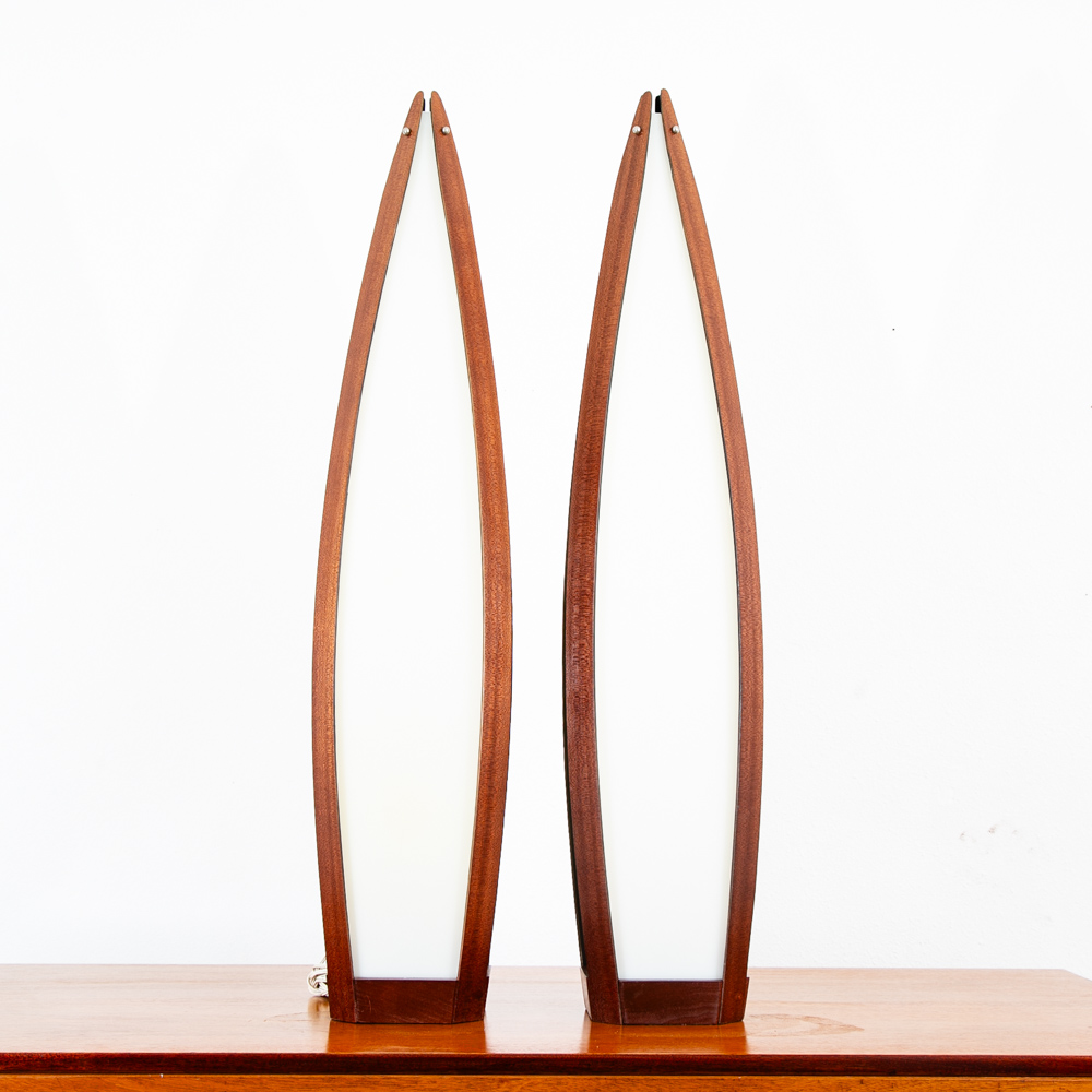 Mid Century Modern Lamp Set Table Light lighting Modeline Wood White Mahogany - Image 3