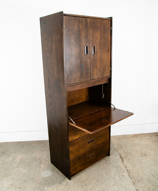 Mid Century Danish Modern Bookshelf Cabinet Oak Doors Drop Down Desk Compact Mcm - Image 6