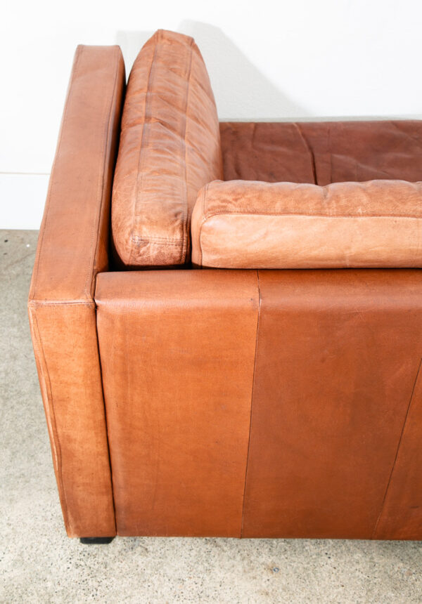 Mid Century Danish Modern Sofa Settee 2 Seater Cubist Brown Leather Denmark Mcm - Image 12
