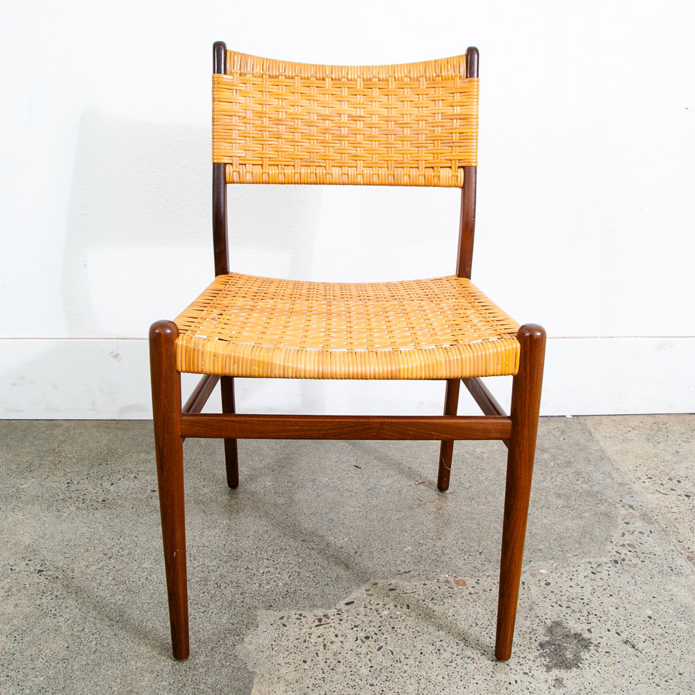 Mid Century Danish Modern Dining Chair Side Cane Wrapped High Back Vintage Teak - Image 2
