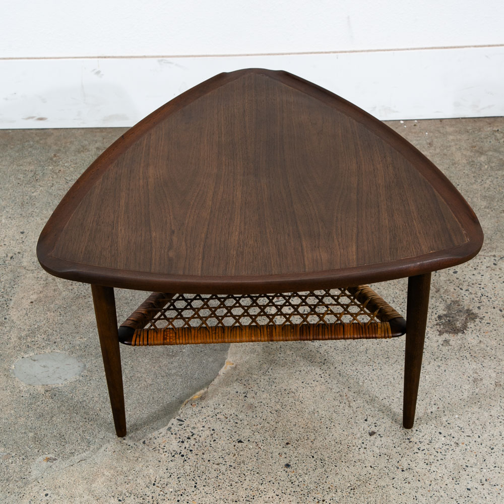 Mid Century Danish Modern Side Table Guitar Pick Poul Jensen Selig Cane Shelf NM - Image 3