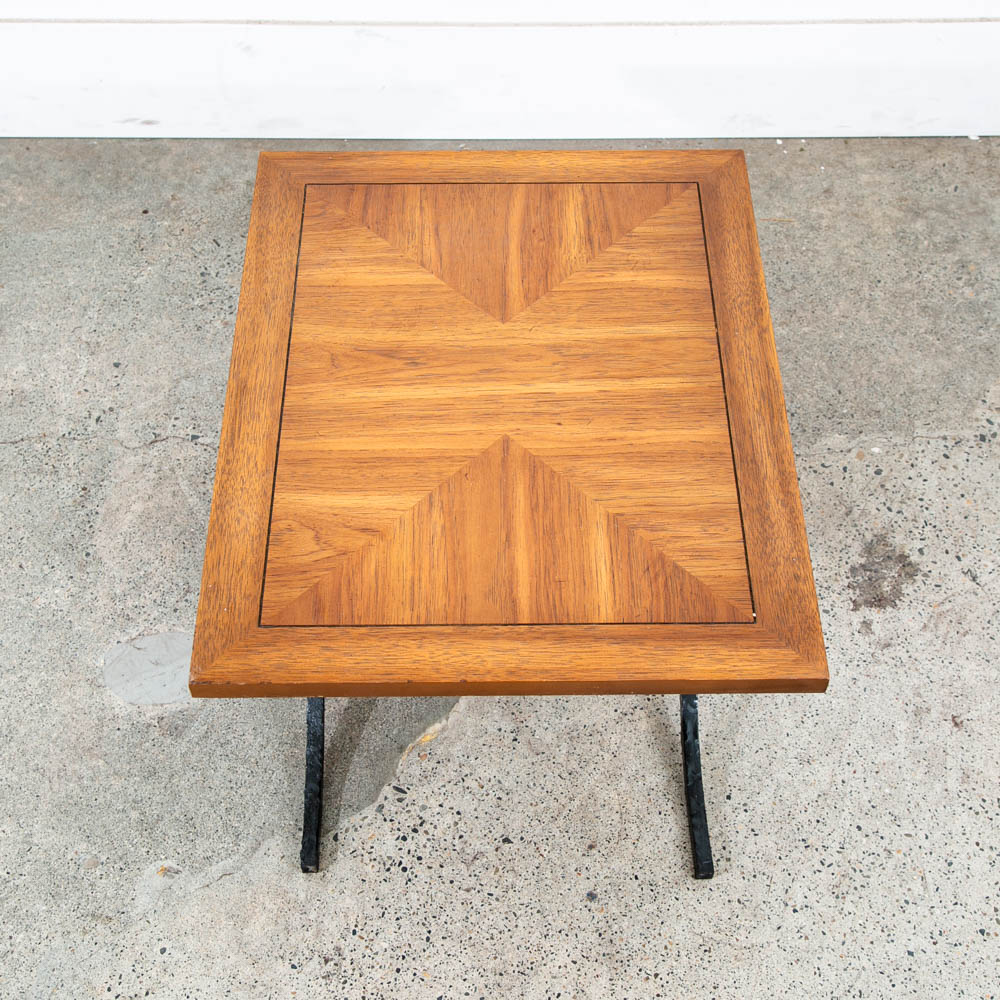 Mid Century Modern End Table Side Oak Wood Iron Metal X Base Drexel Cocktail Low - Image 11
