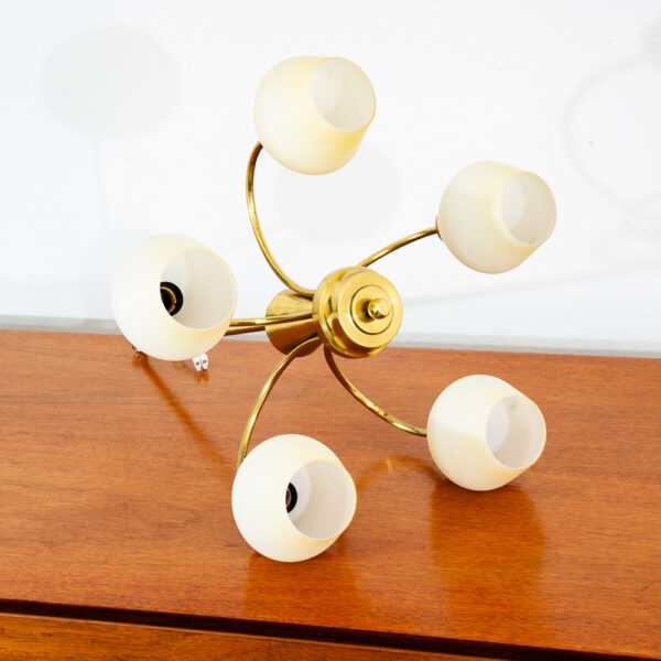 Mid Century Modern Chandelier Light Lamp Brass Glass 5 light Ceiling Fog & Morup - Image 6