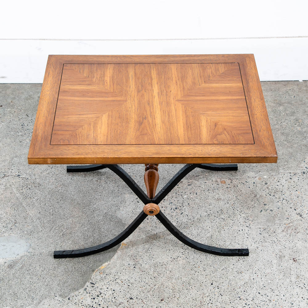 Mid Century Modern End Table Side Oak Wood Iron Metal X Base Drexel Cocktail Low - Image 2