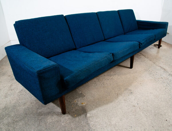 Mid Century Danish Modern Sofa Couch Solid Rosewood 4 Seater Navy Blue Vintage - Image 6