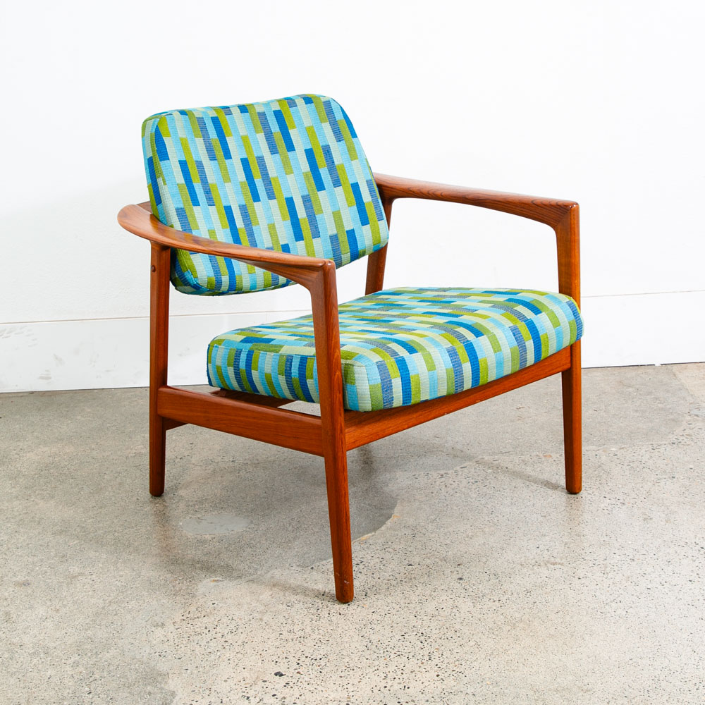 Mid Century Danish Modern Lounge Chair Folke Ohlsson Dux Sweden Teak Blue Green