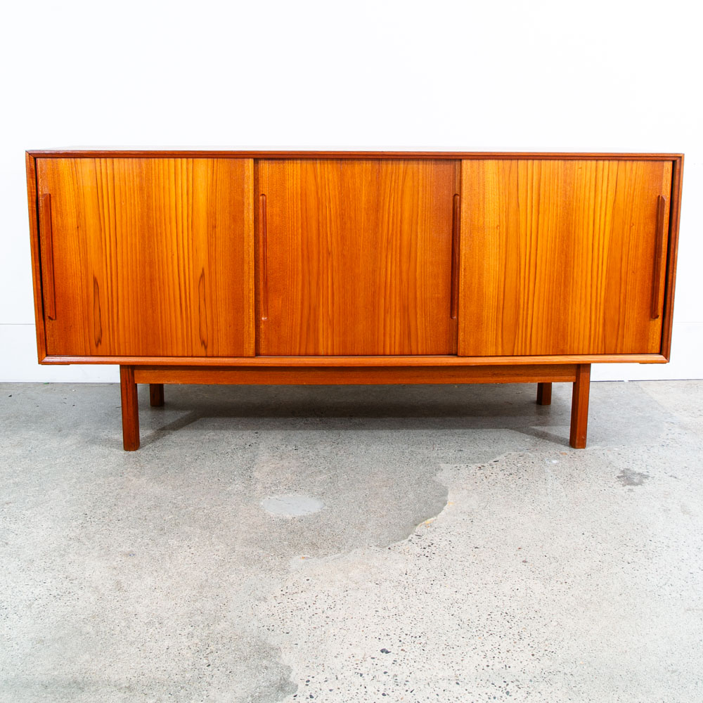 Mid Century Danish Modern Credenza Sideboard Teak Drawer 3 Doors Denmark Sliding - Image 2