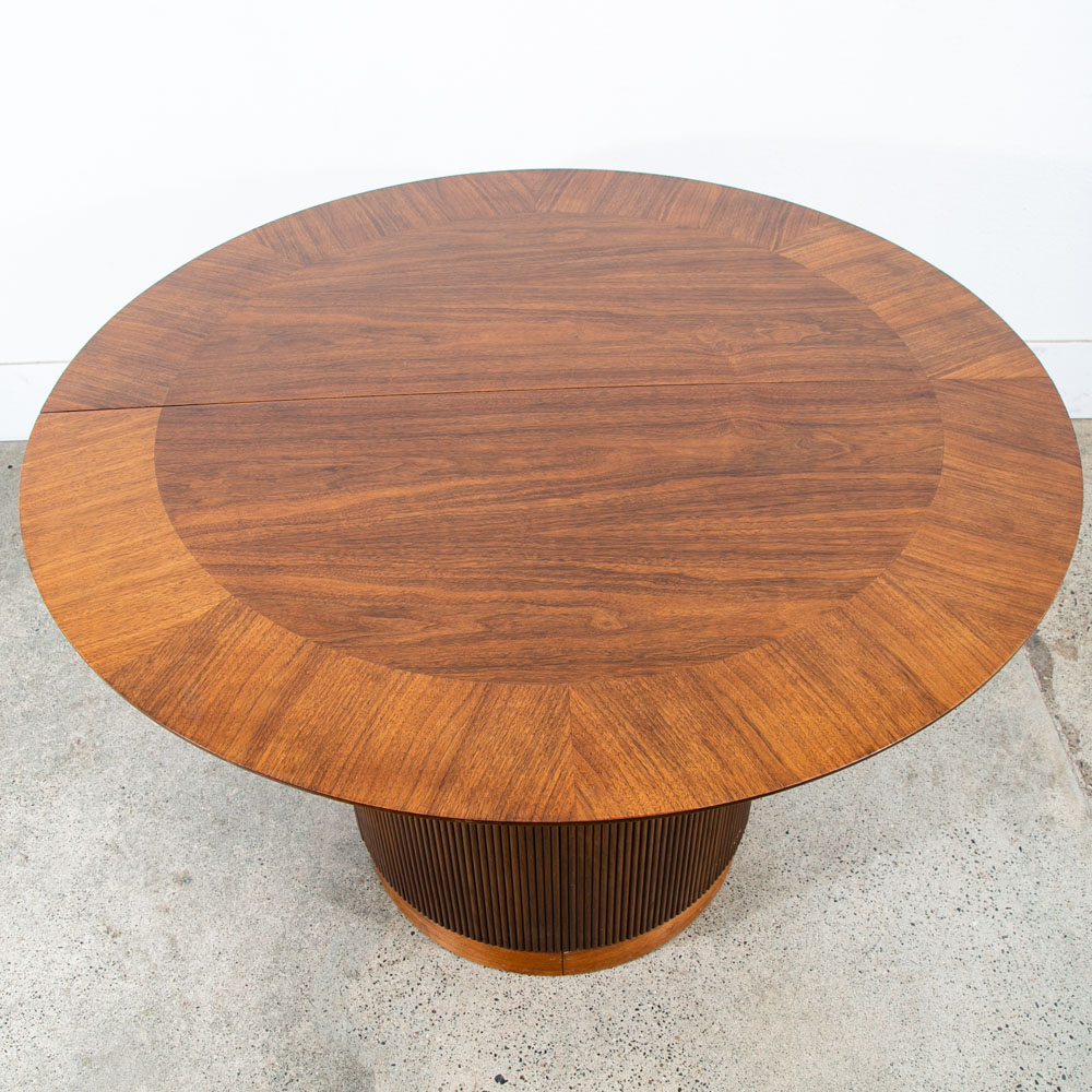 Mid Century Modern Dining Table Pedestal Walnut Round Restored Circular Mcm - Image 11