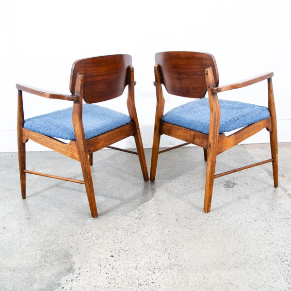 Mid Century Modern Dining Chairs 4 Blue Walnut Vintage American Armchair Captain - Image 9