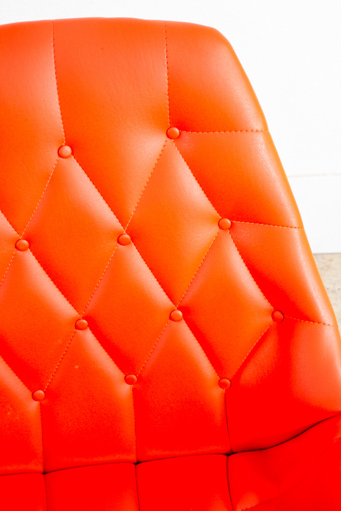 Mid Century Modern Lounge Chair Set Plycraft Orange Tufted Swivel Walnut Metal - Image 11