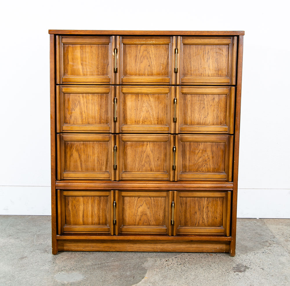 Mid Century Modern Highboy Dresser Bassett furniture 4 Drawer Chest Brass Mcm - Image 2