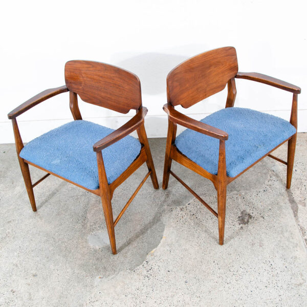 Mid Century Modern Dining Chairs 4 Blue Walnut Vintage American Armchair Captain - Image 6