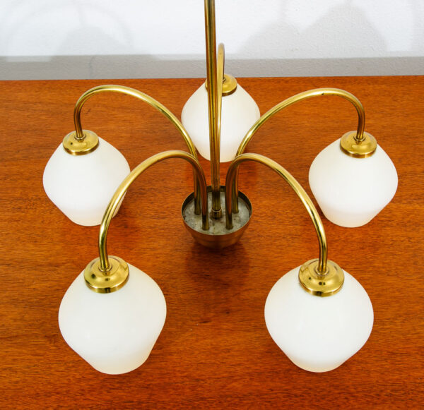 Mid Century Modern Chandelier Light Lamp Brass Glass 5 light Ceiling Fog & Morup - Image 4