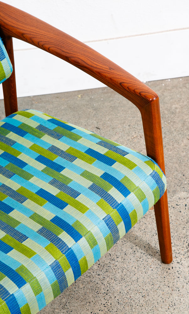 Mid Century Danish Modern Lounge Chair Folke Ohlsson Dux Sweden Teak Blue Green - Image 10