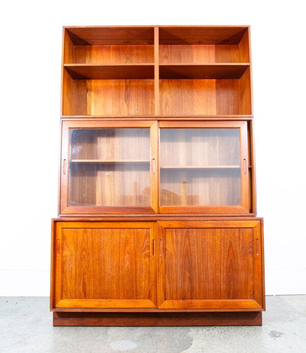 Mid Century Danish Modern Cabinet Wall Unit Hutch Credenza Display Teak Glass 2 - Image 4